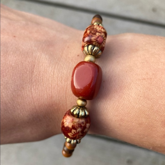 Handmade Wood Bead Bracelet With Red Jasper - Picture 2 of 3